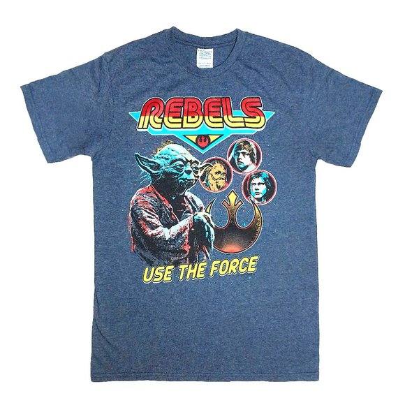Star Wars Rebel Alliance 'USE THE FORCE' Yoda Luke Retro Blue Graphic Tee Sz S - Picture 1 of 6